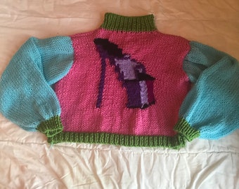 Purple pleaser cropped knitted jumper