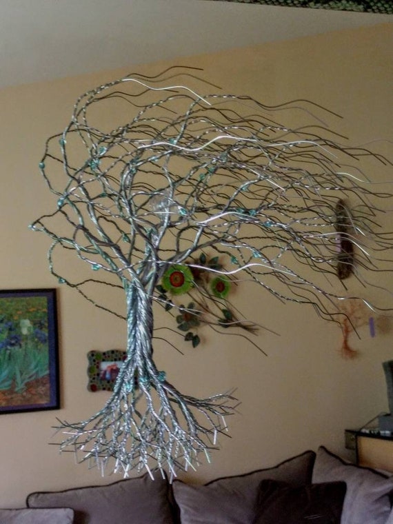 Unique Steel Wire Tree Hang On Mirror Wall Window Home Decor Aqua Glass Beads 13 Inches Tall Suction Cup Hanger Incl Sculpture 180516