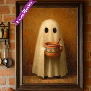 Mexico Wall Art,Cafe de Hoya wall art, Mexican Art,Spooky ghost coffee mug,  Day of the Dead wall art, Dia de muertos Art, Mexicana Art