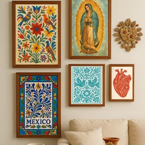 Arte mural mexicano, arte mural mexicano en paquete, arte de Nuestra Señora de Guadalupe, arte mural de Talavera, decoración mexicana