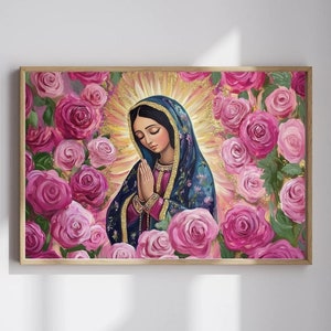 Our lady of guadalupe,Vibrant Virgen de Guadalupe,Mexico Wall art,  Home Décor, Spirituality, Oil Painting Style, Mexican Wall Art
