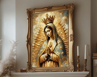 Our Lady of Guadalupe Art, Virgen de Guadalupe, Catholic art, Virgin Mary, Mexico wall art, Mexican decor,Immaculate Mary