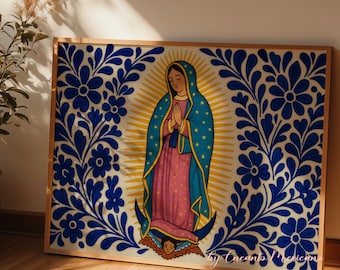 Arte mexicana em Talavera, Nossa Senhora de Guadalupe, Arte de parede para imprimir, Virgem de Guadalupe, Arte católica, Virgem Maria, Arte de parede mexicana, Decoração mexicana
