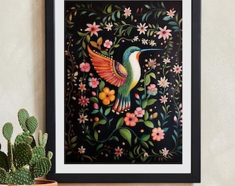 Mexico Wall Art, Mexican Art,Mexico colors art, Hummingbird wall art, Mexican wall art,