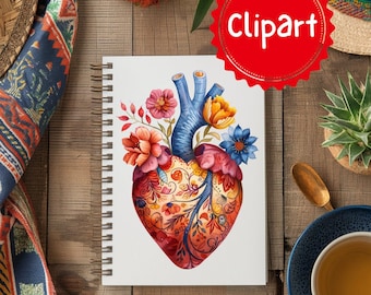 Heart Clipart, Talavera Mexico Clipart, Flower heart PNG, Mexicana clipart, Sacred heart Clipart,blooming heart clipart