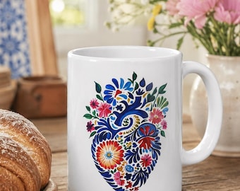 Taza de México, Taza Mexicana, Taza de Cerámica con Corazón de Talavera, Taza de Café Estilo Mexicano, Taza de Té Colorida, Regalo Único para Ella