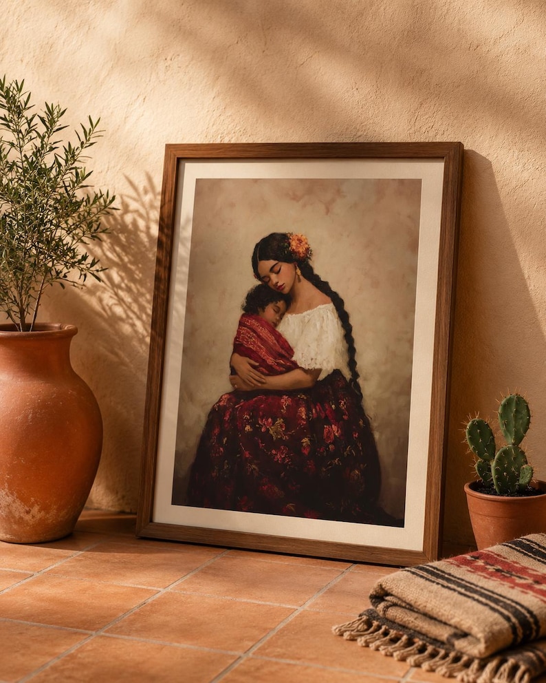 Mexican Mom and Baby Art , Mexico Nursery, Mexican Poster ,Mothers Day poster, Mexico decor, Mexico Posters image 2