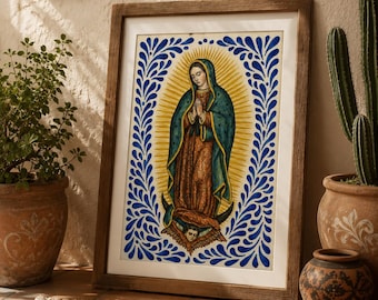Mexico Talavera, Our Lady of Guadalupe Art,Printable Wall Art, Virgen de Guadalupe, Catholic art, Virgin Mary, Mexico wall art,Mexican decor