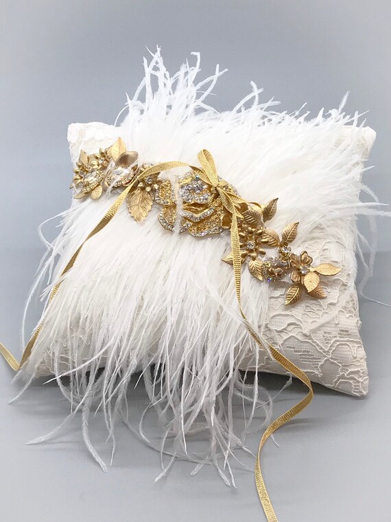 Ring Pillow Ivory Ring Pillow Gold Ring Pillow Ostrich Etsy