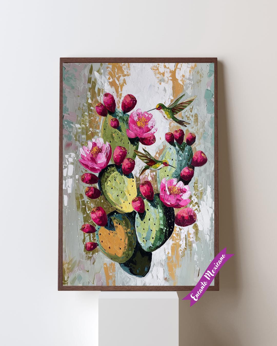 Mexico wall art, mexican art, mexico gifts, mexico culture art, hummingbirds art, cactus wall art, Nopales art