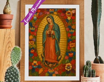 Our Lady of Guadalupe Art,Printable Wall Art, Virgen de Guadalupe, Catholic art, Virgin Mary, Mexico wall art, Mexican decor,Immaculate Mary