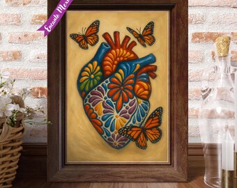 Mexico Wall art, Talavera, Mexico Posters, mexico talavera art, mexico hearts, mexico decoration, mexican wall art, monarch butterflies