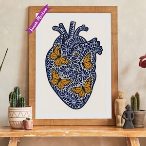 Mexico Wall art, Mexico Posters, mexico talavera art, mexico hearts, mexico decoration, mexican wall art, monarch butterflies decor