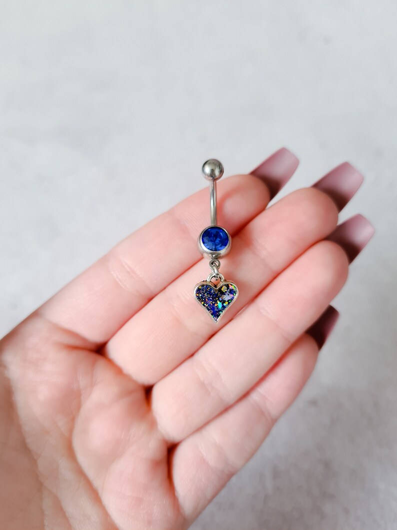 Friendship And Love Belly Button Ring Minimalistic Dainty Belly Bars Small UK Galaxy Blue Heart Navel Ring Piercing Gift For Girlfriend