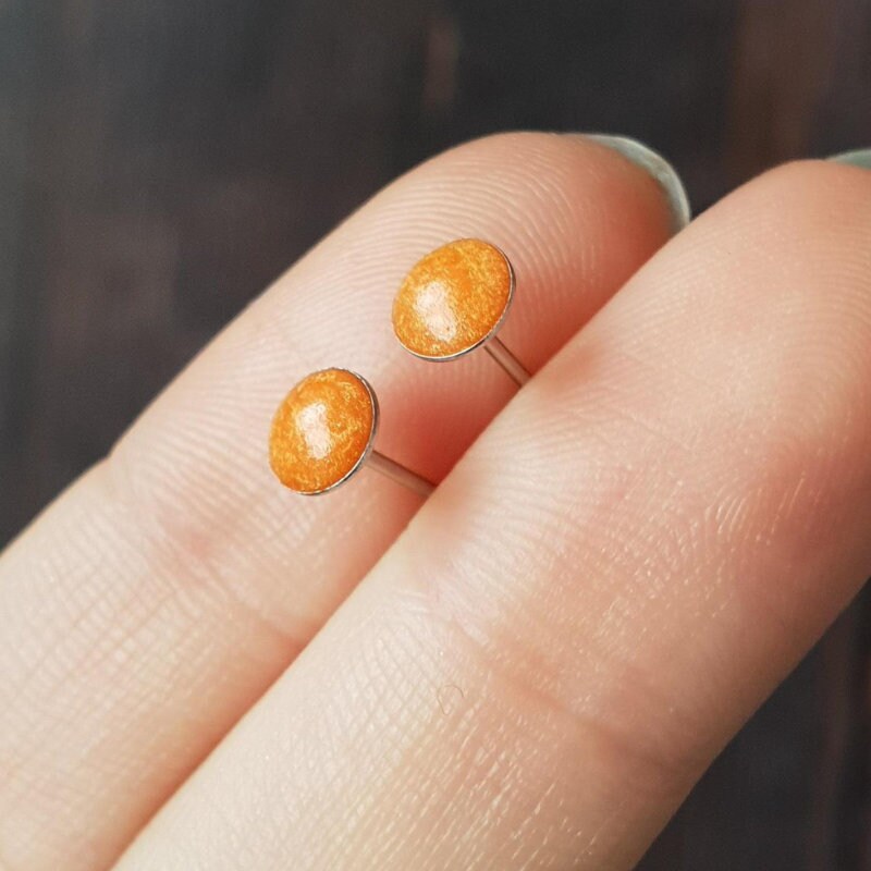Orange Stud Earrings For Sensitive Ears Resin Earrings Etsy