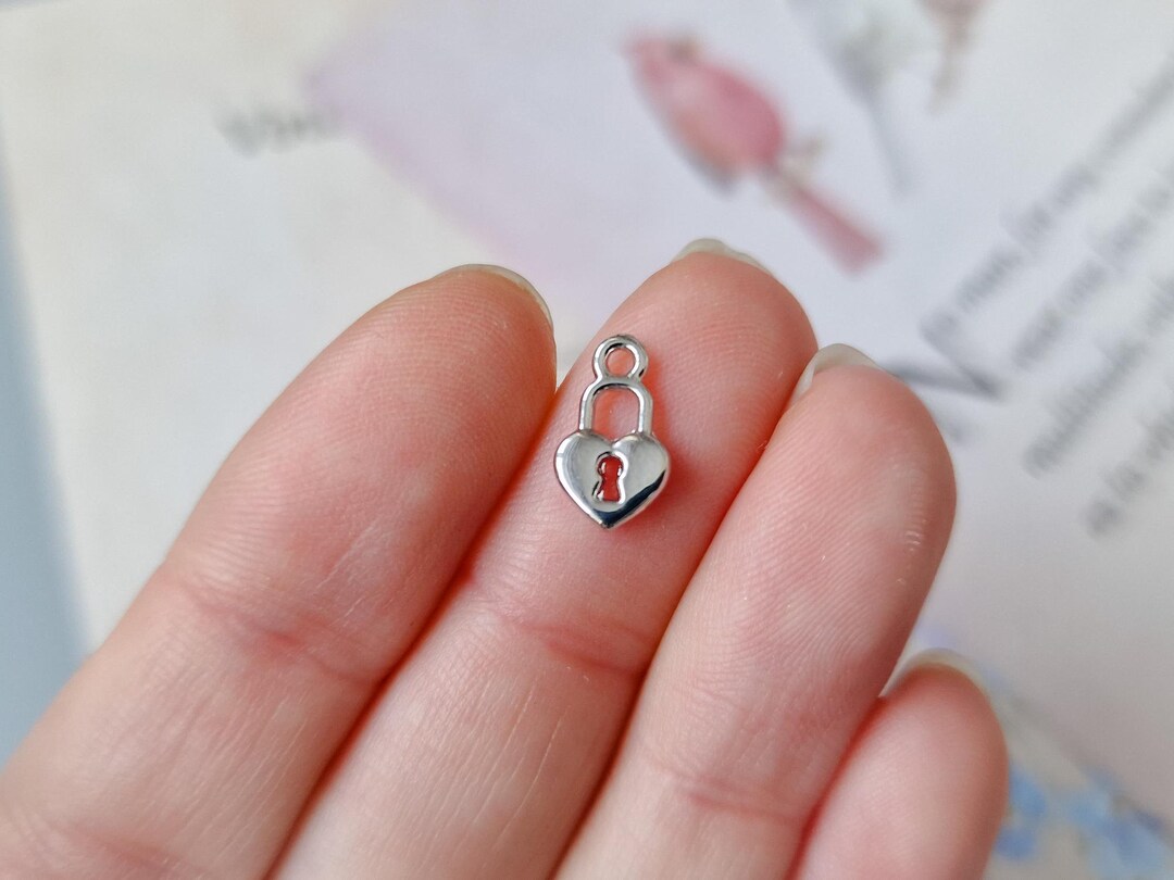 5/10 Pcs Tiny Heart Lock Charms Rhodium Small Key Locket Charm Supplies
