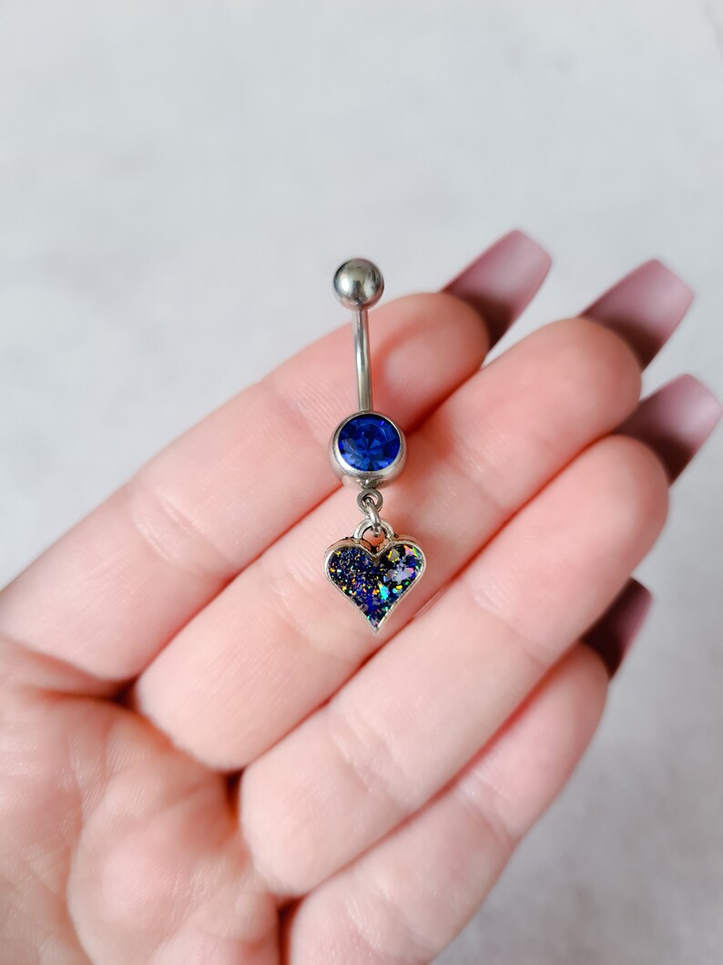 Friendship And Love Belly Button Ring Minimalistic Dainty Belly Bars Small UK Galaxy Blue Heart Navel Ring Piercing Gift For Girlfriend