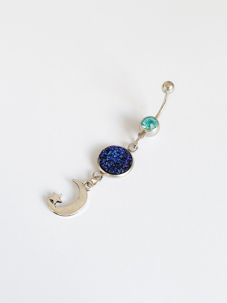 Cobalt Blue Triangle Crystals Belly Button Navel Ring Body Jewelry Piercing