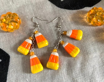 Homemade Polymer Clay Cute Candy Corn Hanging Earrings