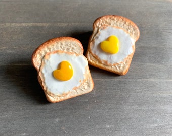 Handmade Polymer Clay Cute Miniature Eggy Toast Pin Brooch
