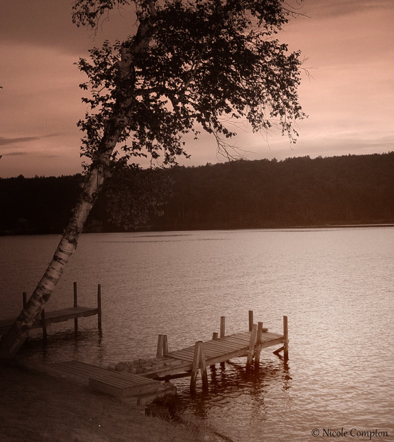 Loon Lake Sunset Sepia Dock Adirondacks Art Photography Etsy