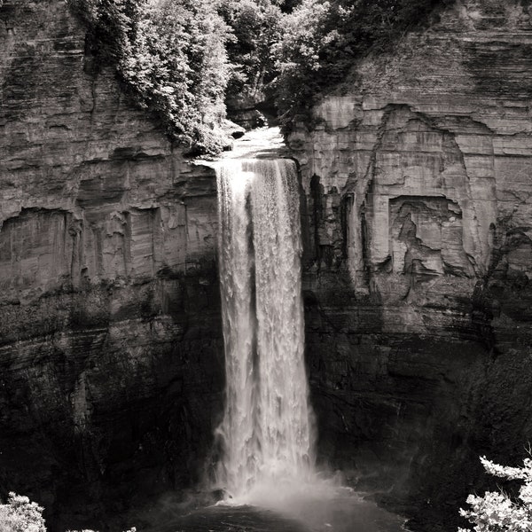 Waterfall Photography, Taughannock Falls, Ithaca, Gorge, Artwork, Black and white, New York, Texture, Contrast, Photograph, Nature, Water