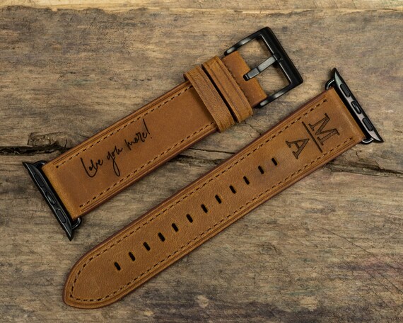 BLACK LV APPLE WATCH STRAP BAND (Size: 42mm, 44mm, 45mm, 49mm)