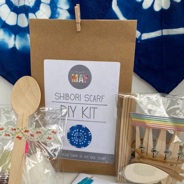 DIY Shibori scarf KIT, bandana scarf, tie dyed silk scarf kit, make your own shibori silk scarf, makes 2 square scarves 21"X21"