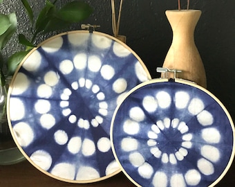 Wooden Framed Indigo shibori art,  set of 2, 1 medium one small , textile art, indigo dye, home decor , silk