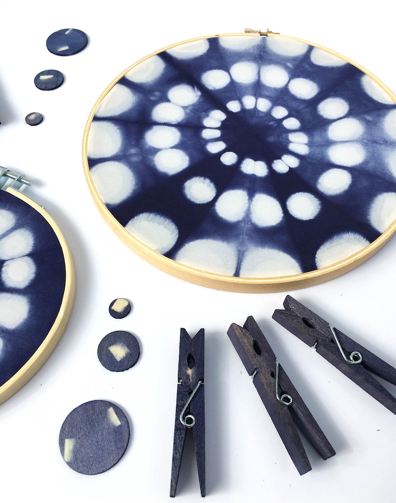 Wooden Framed Indigo Shibori Art, Set of 2, 1 Medium One Small