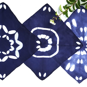 Furoshiki cloths, cloth wrap, gift card wrapping, hand dyed, shibori, wall art, mini size, set of 3, assorted color, assorted design, silk image 1