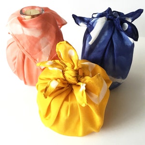 Furoshiki cloths, cloth wrap, gift card wrapping, hand dyed, shibori, wall art, mini size, set of 3, assorted color, assorted design, silk image 5