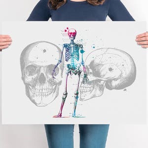 Skeleton Anatomy Watercolor Print Medical Gift Doctor Poster Science Art Skeleton Diagram Skeletal Poster Anatomical Office Decor Medical image 2