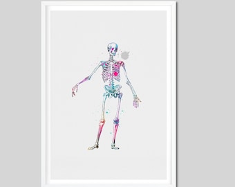 Human Skeleton Watercolor Print Skeleton Poster Anatomy Painting Human Anatomy Poster Medical Poster Home Decor Anatomy Doctor Poster