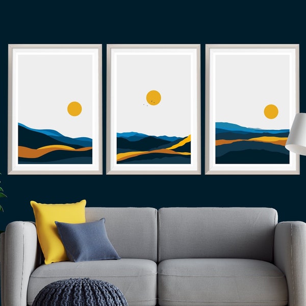 Set of 3 Nordic Print Scandinavian print Minimal Wall Art, Minimalist Mountains, Abstract Mountains, Mid Century, Money Saving