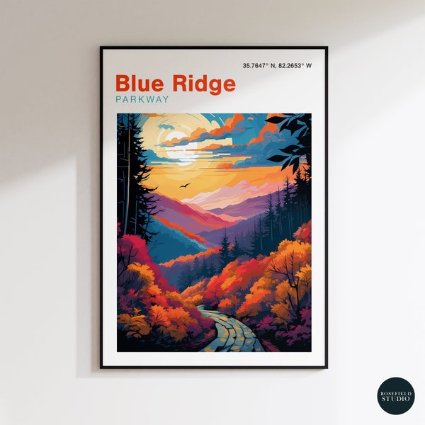 Blue Ridge Parkway Print Blue Ridge Mountains Poster Shenandoah National Park Great Smoky Mountains Print