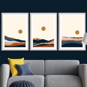 Set of 3 Nordic Prints Scandinavian print Minimal Wall Art, Minimalist Mountains, Abstract Mountains, Mid Century, Money Saving print set