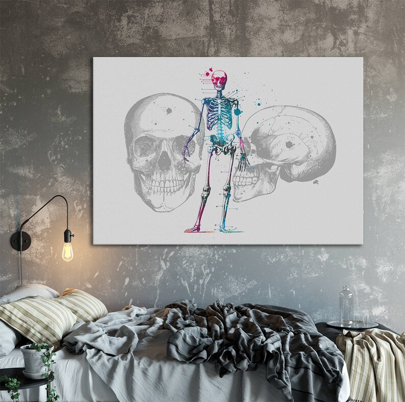 Skeleton Anatomy Watercolor Print Medical Gift Doctor Poster Science Art Skeleton Diagram Skeletal Poster Anatomical Office Decor Medical image 1