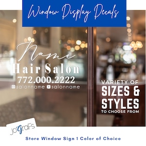 Signs for Business - Personalized Company Window Decal - Hair Salon Storefront Sign - Custom Window Decal - Window Lettering Sign - Style 1