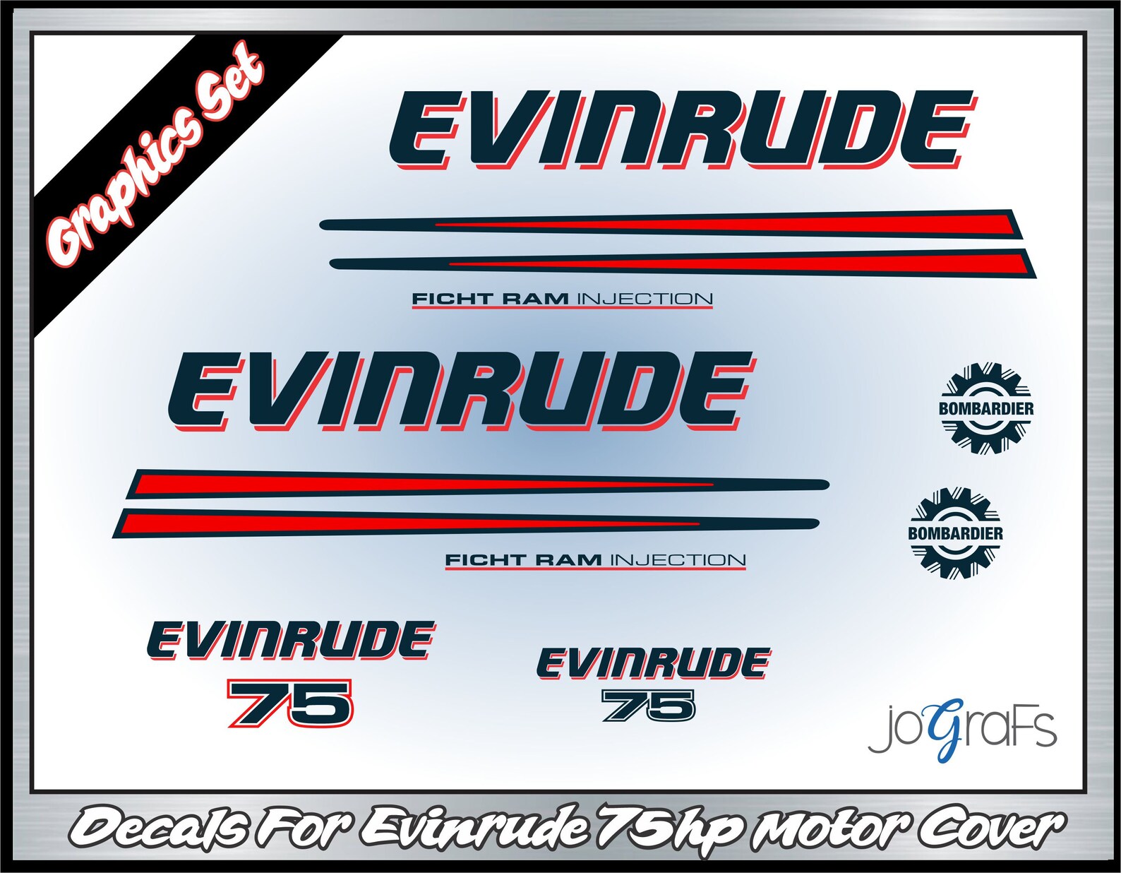 Fuel Injection Sticker Evindrude 75HP Fitcht Fuel Injection Decal Kit - Outboard Engine ...