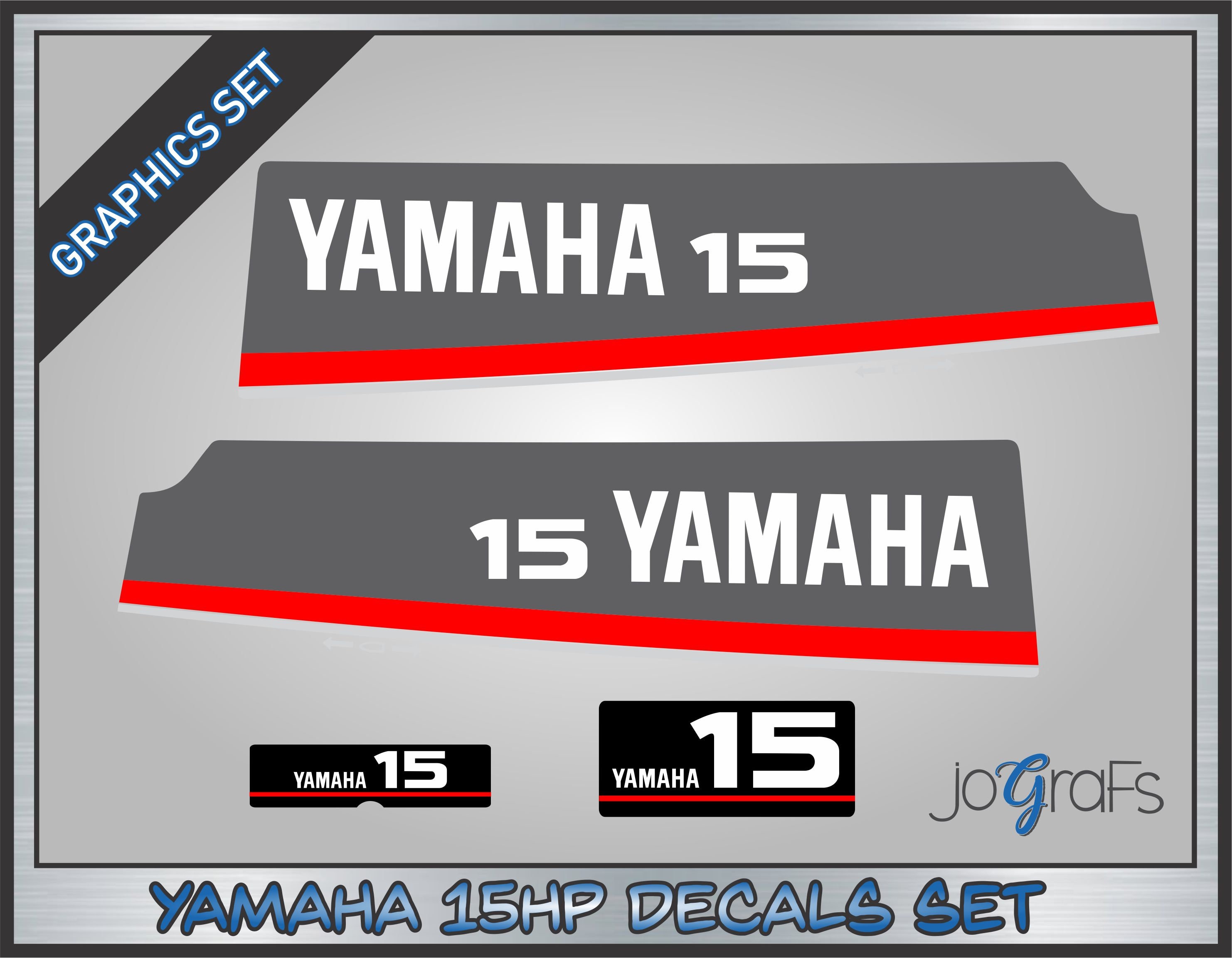 Outboard Graphics Yamaha 15hp 2 Stroke Outboard Engine Decals / Sticker Kit - Reproduction