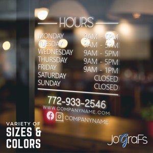 Custom Store Hours Decal, Opening Hours Business Door Sign, Storefront Opening Hours Decal, Sign for Hours of Operation, Window Decals, Sty1
