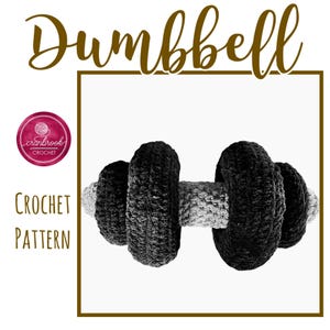 Może przedstawiać: Wzór na szydełku na czarną i szarą hantle. Wzór nazywa się "Cranbrook Crochet".