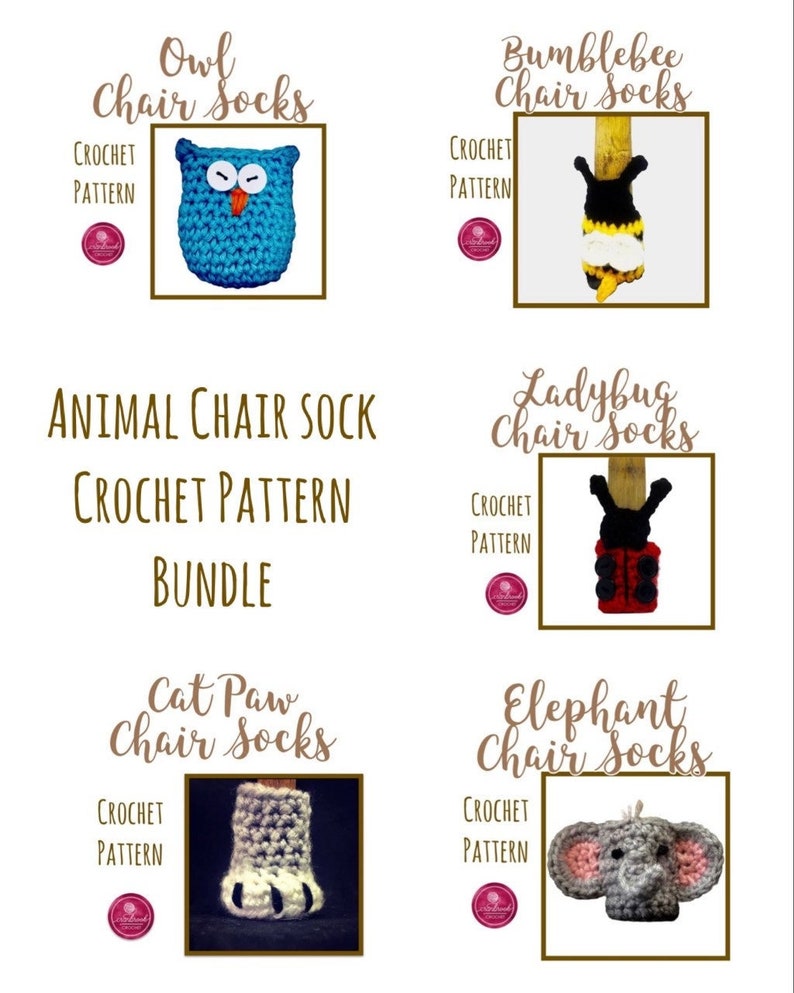 Animal Chair Sock Crochet Pattern Bundle image 1