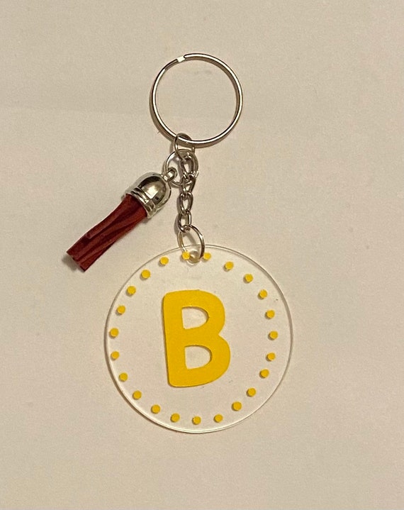 PG Custom Initial with Decorative Dots Engraved Keychain One Sided / Round