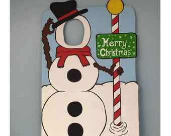snowman photo booth prop wood winter wonderland face in hole prop personalized sign indoor outdoor decorations winter onederland