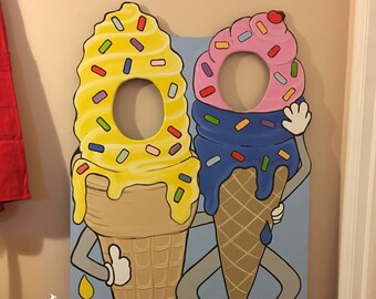 Ice Cream Display Board, Birthday Photo Booth Prop, Festival Face in Hole Photo Op Standin, Outdoor Decorations, Ice Cream shop King Cone