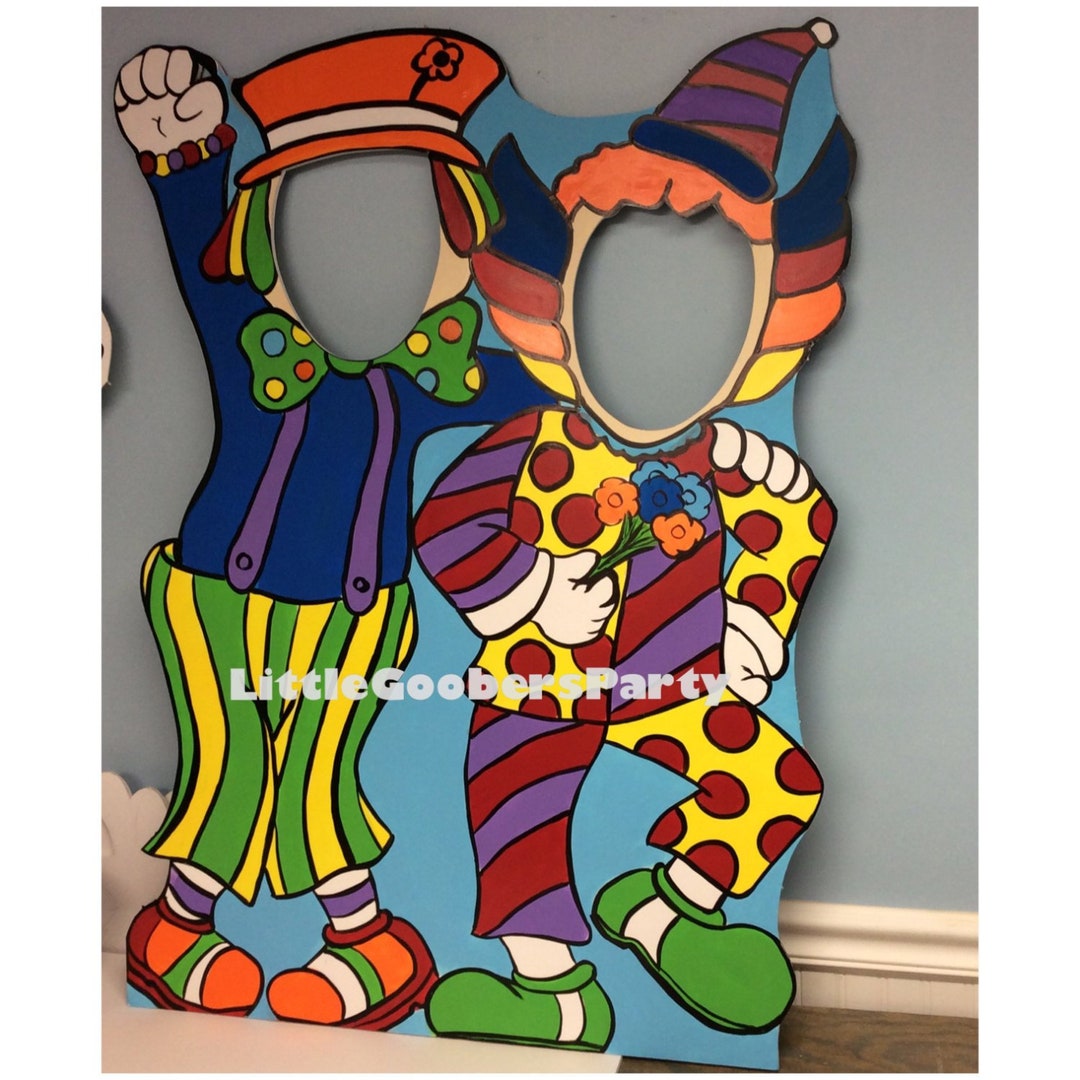 Carnival Photo Booth Prop Wooden Clown Standee and Balloon Holder