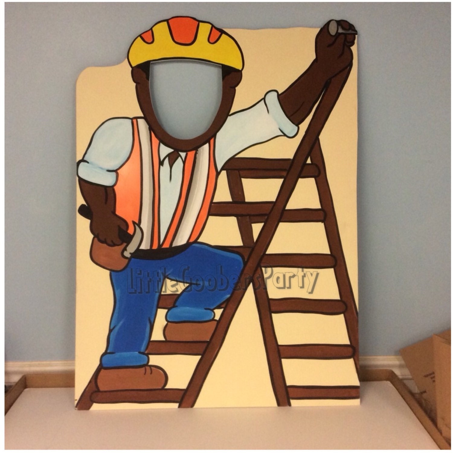 Construction Birthday Photo Booth Prop Face in Hole Cutout Construction Character Cutout
