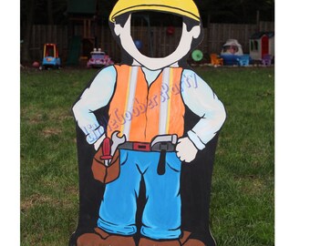 Construction Worker Photo Booth Prop Stand-in Wooden 1 Construction Birthday Party Face in Hole Cutout . Indoor / Outdoor Photo Prop